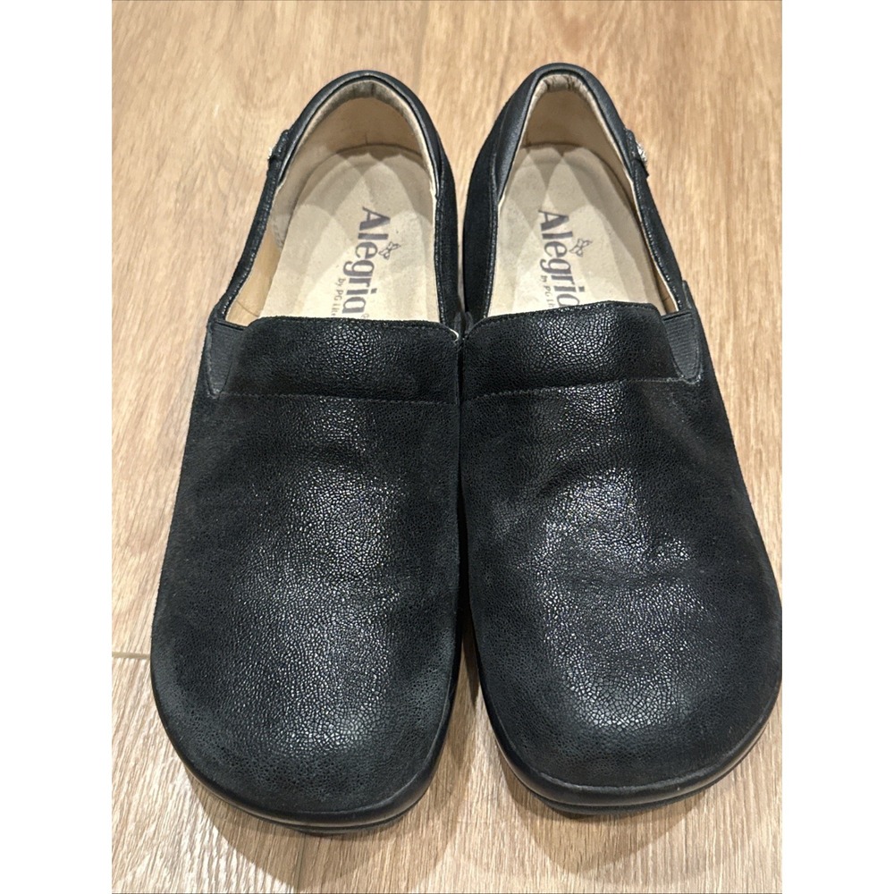Alegria Keli Slip-On Clogs Women 38 Round Toe Black Leather Comfort Shoes - Picture 2 of 15
